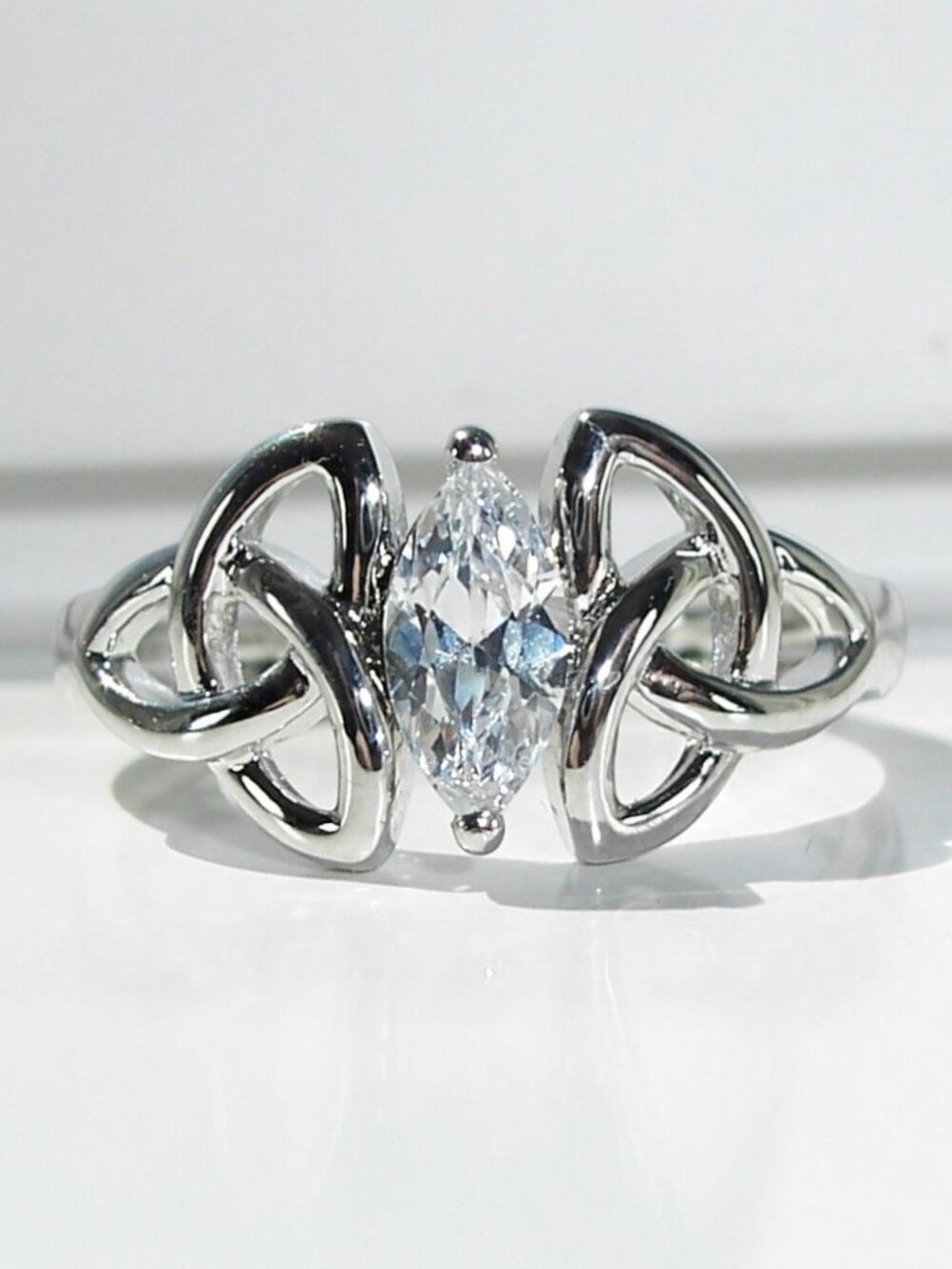 Dainty Celtic Triquetra Marquise Cubic Zirconia Ring 925 Sterling Silver